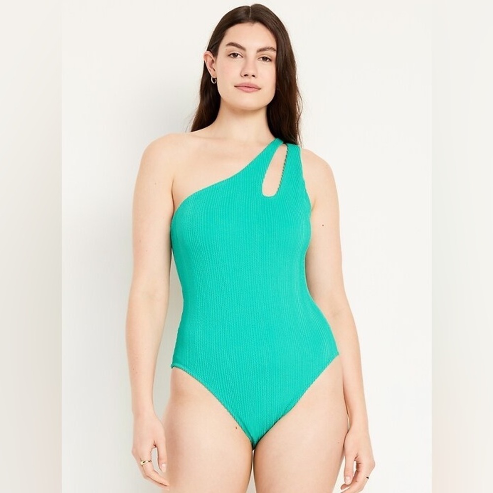 Old Navy Textured One Shoulder One Piece Pucker Swimsuit Women's XL - Green NWT